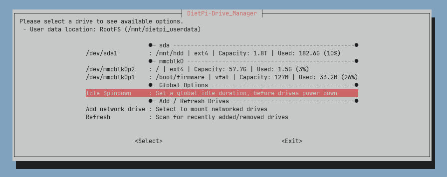 DietPi's custom software to manager drives