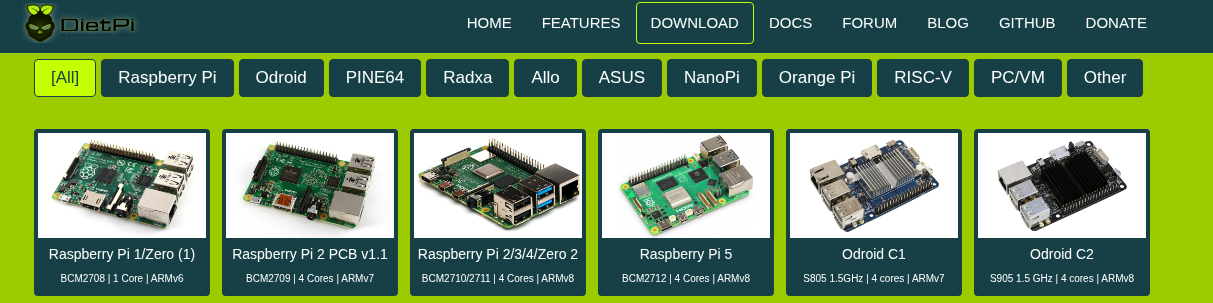 Some of the boards supported by DietPi