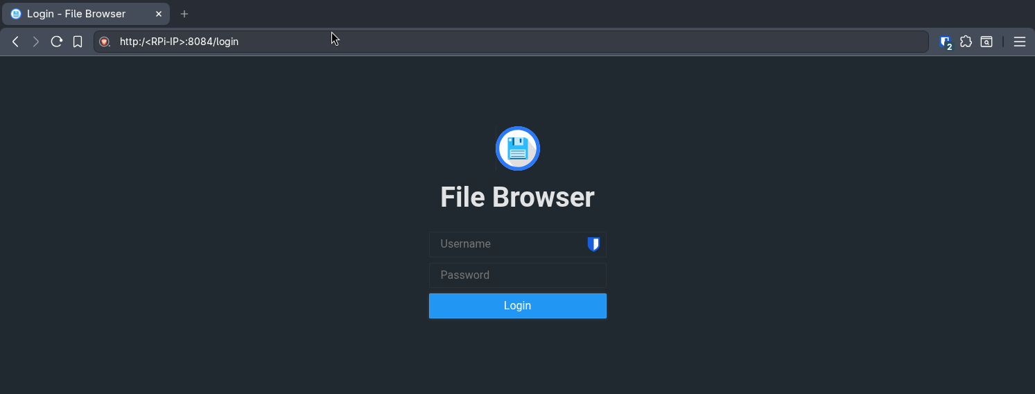 Login page of File Browser